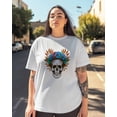 thumbnail image 3 of T Shirts for Women Short Sleeve Cotton Crewneck T-Shirt, Skull Blue Flower Cartoon Leaf Tee Tops Casual Basic T-Shirts, XS-5XL White XXL, 3 of 7