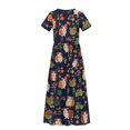 thumbnail image 6 of Uourmeti Girls Elegant Maxi Dress, Guinea Pig Floral Printed Short Sleeves Dress with Pockets Summer Long Holiday Dresses, Size 5-6 Years, 6 of 7