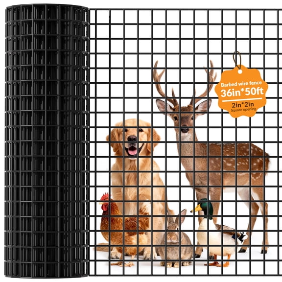 Chicken Wire Fencing, 2" x 3" Mesh 36in x 50 ft 16GA Black PVC Vinyl Coated Welded Wire Mesh Roll, Heavy Duty Hardware Cloth for Yard, Vegetable Garden, Goat & Poultry Protection