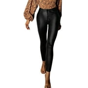 Womens Stretchy Faux Leather Leggings Slim Fit Pleather Pants Tummy Control Yoga Pants Pu Trousers