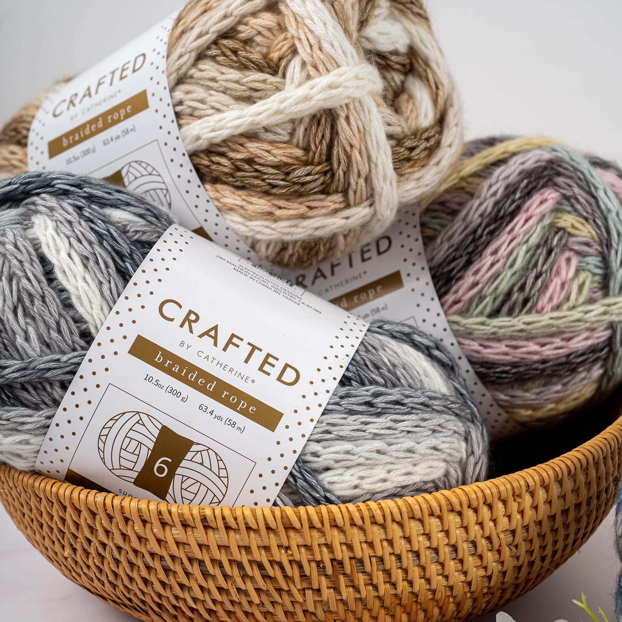 Crafted by Catherine Charcoal Braided Rope Super Bulky Yarn, 63 yards, 10.5oz/300g (2 Pack)