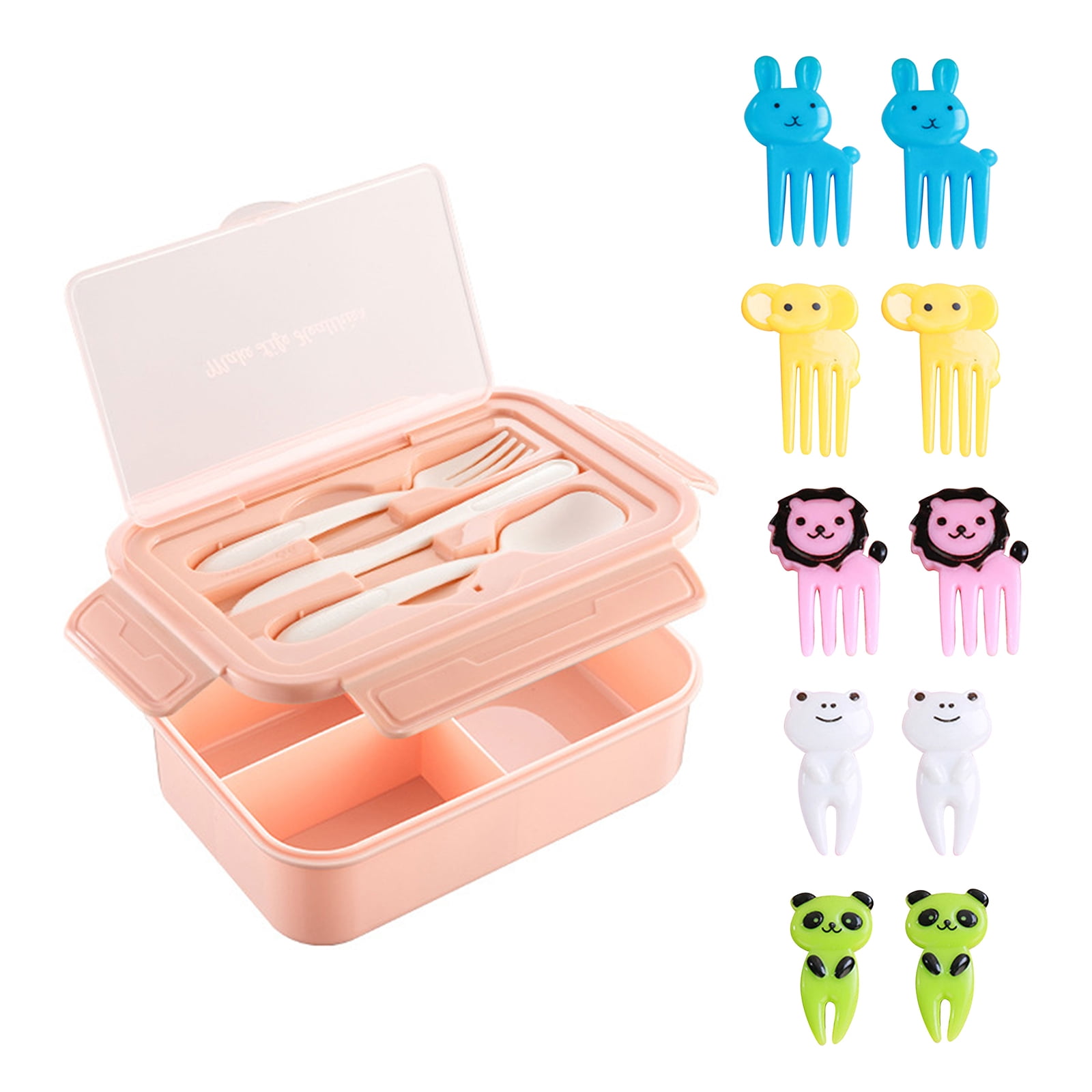 Homchum 3 Compartment Bento Box Lunch Box with Fork Spoon Knife and