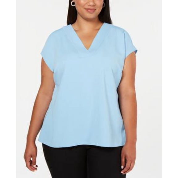 Alfani Plus Size V-Neck Top, Created for Macy's - Blue Infinity