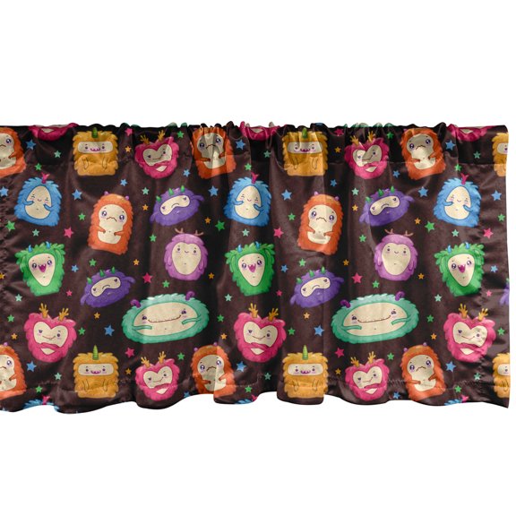 Ambesonne Alien Window Valance, Abstract Fluffy Monsters, 54" X 12", Multicolor