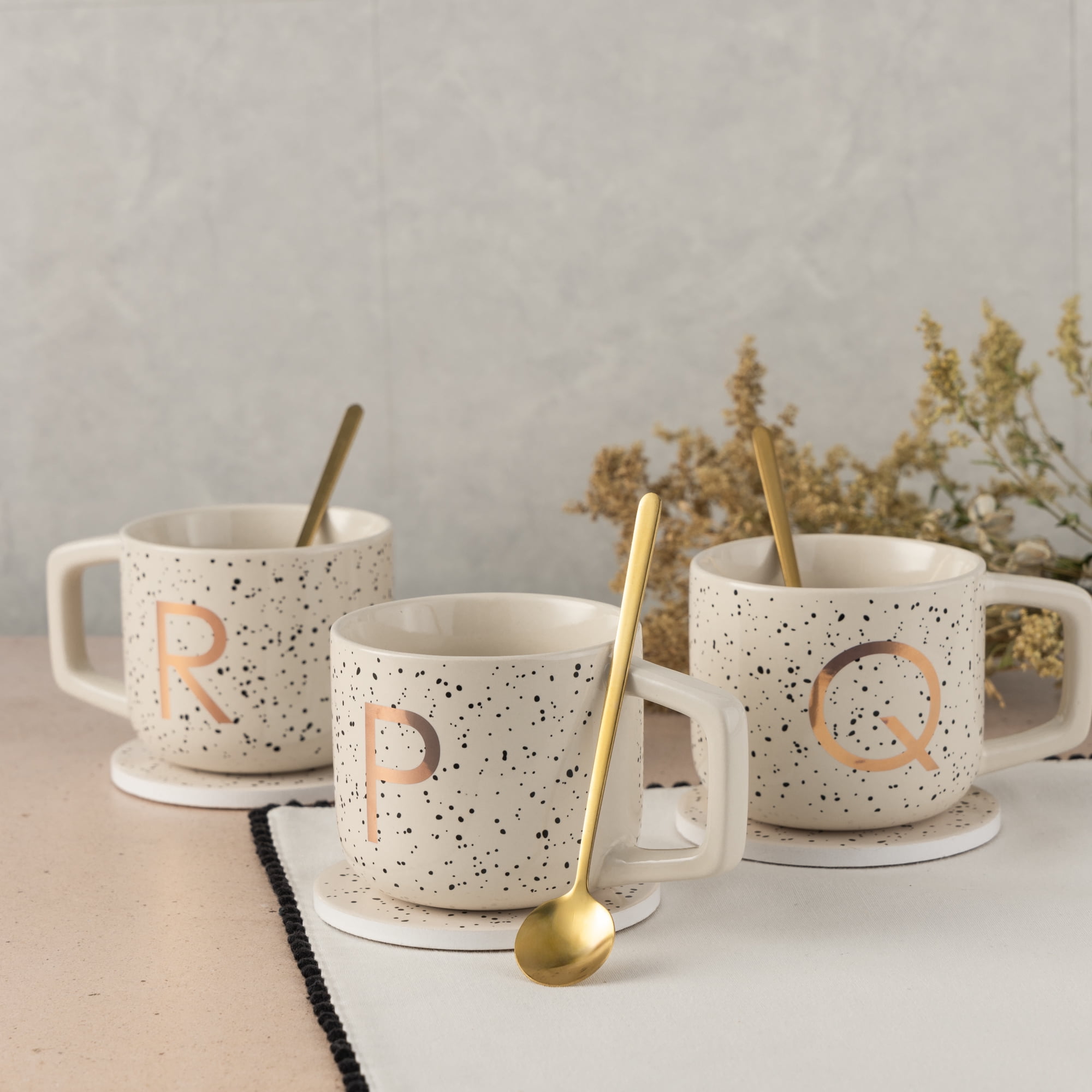 Thyme & Table 13.5 fl oz Monogram R Stoneware Mug, Coaster and Stir Set