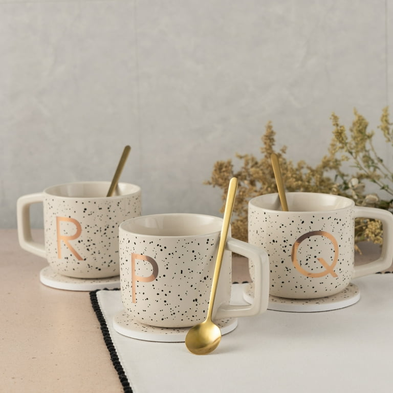 Thyme & Table Monogram R Mug Set with Coaster and Spoon, Elegant