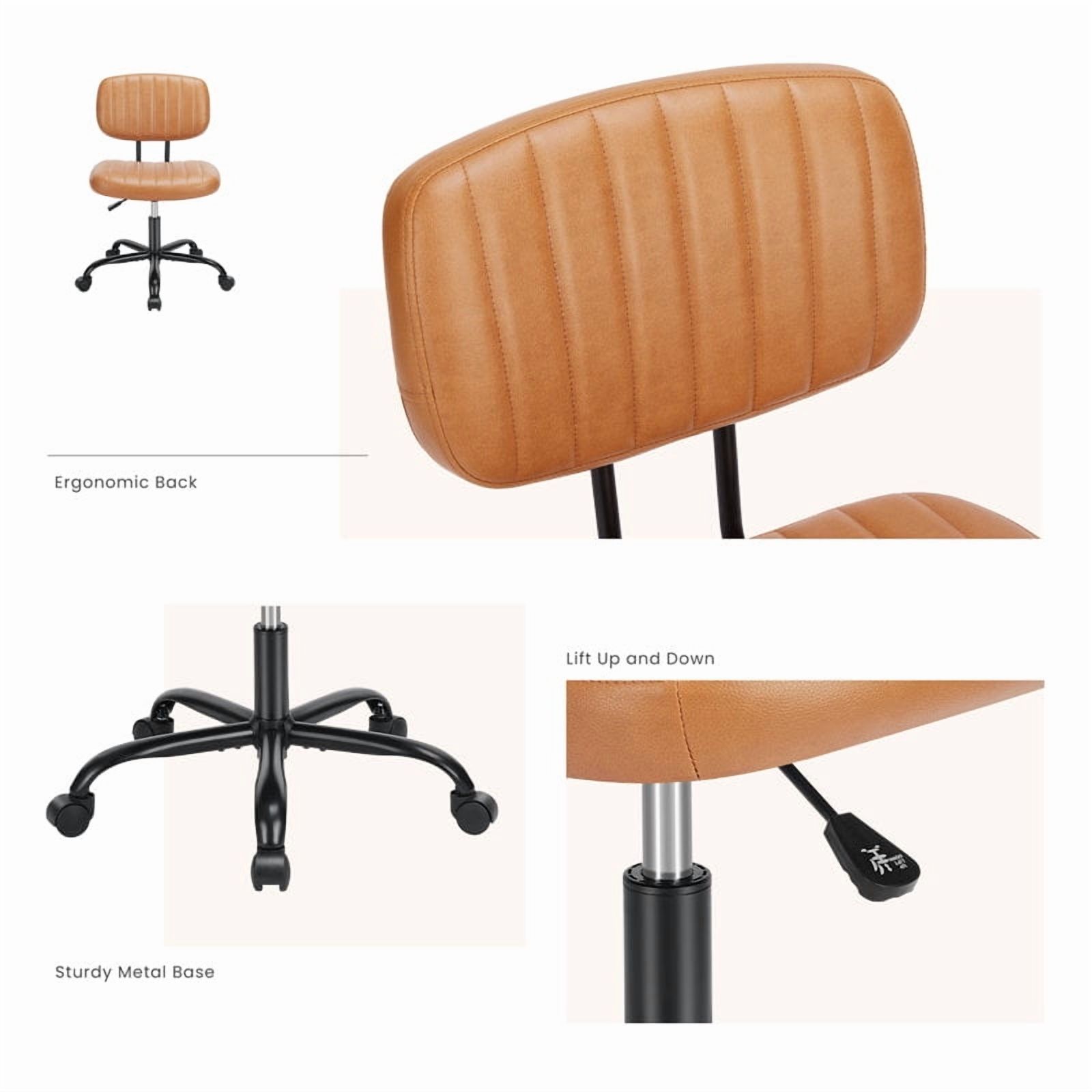 Desk Chair, Armless Activity Chair with Wheels, Comfy Low Back Swivel Task Chair, Brown