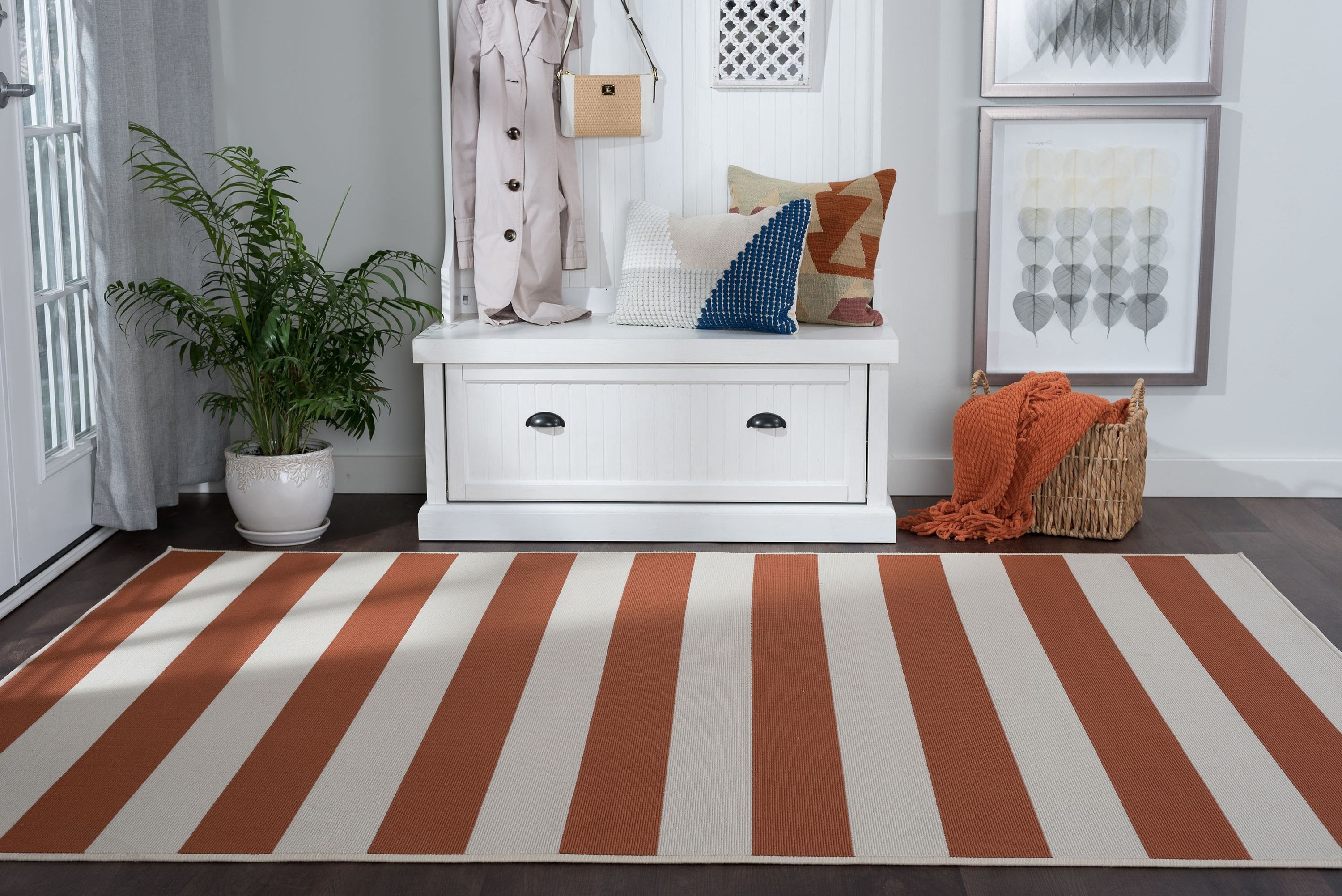 5x8 Water Resistant, Indoor Outdoor Rugs for Patios, Front Door Entry, Entryway, Deck, Porch, Balcony | Outside Area Rug for Patio | Terra, Stripe | Size: 5'3'' x 7'3''