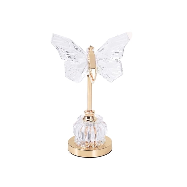 Lámpara de mesa de cristal de mariposa Lámpara de mesa de cristal con control de botón Lámpara de mesa de cristal Lámpara de noche for dormitorio y sala de estar de niñas
