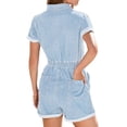thumbnail image 4 of Short Sleeve Denim Rompers for Women Button Casual Jumpsuits with Pokcet, 4 of 4