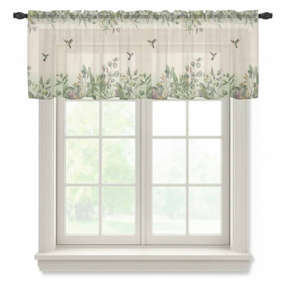 Hummingbird Valance Curtains for Kitchen/Living Room/Bathroom/Bedroom Window, Rod Pocket Small Topper Half Short Window Curtains Voile Sheer Scarf, Sage Green Botanical Leaf Vintage Botanical 42"x18"