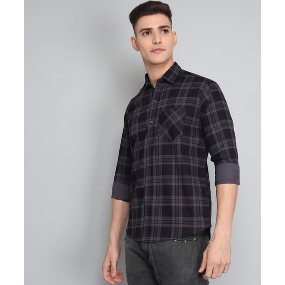 Exclusive TryBuy Premium Black Grey Check Cotton Dress Shirt for Men