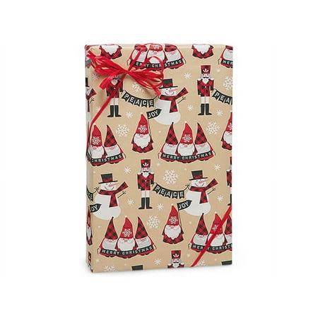 Pack of 1, Buffalo Plaid Wishes Kraft Gift Wrap Paper, 24"x85' Cutter Roll for Celebration, Party, Holiday, Birthday and Events, Made in USA