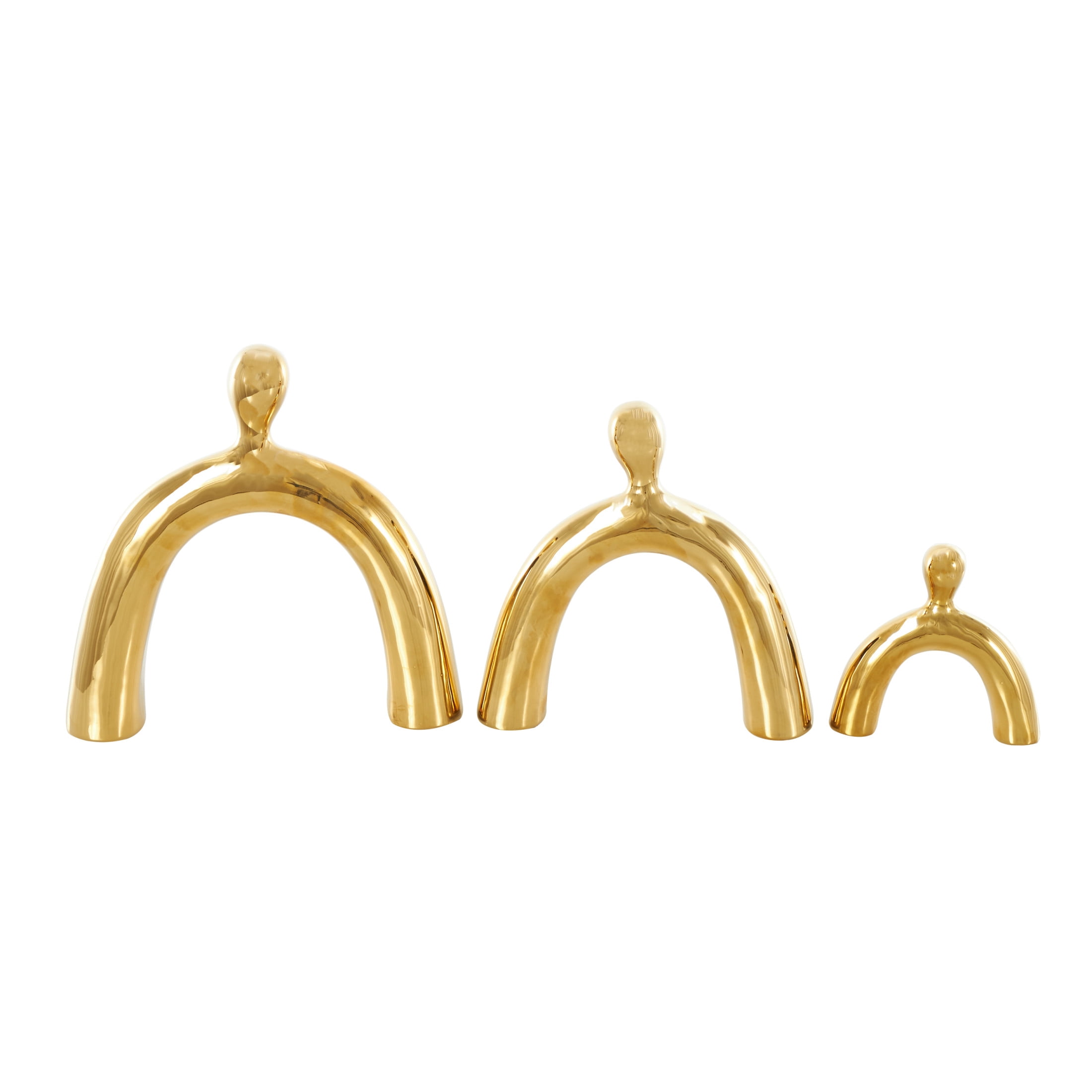 11", 9", 6"H Gold Ceramic Abstract Arched Family Sculpture, by DecMode (3 Count)