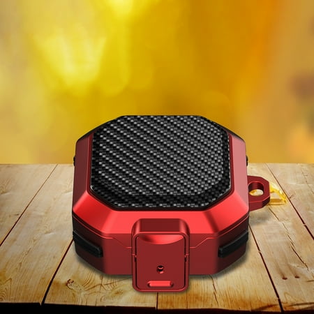 Carbon Fiber Texture Case Cover for Samsung Galaxy Buds Live / Buds2 / Buds Pro / Buds2 Pro / Buds FE Military Hard Full Shockproof Heavy Duty Shell with Keychain and Secure Lock Red