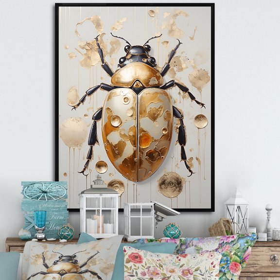 Designart "The Vintage Minimalism Of The Golden Beetle" Insects & Bugs Floater Framed Canvas Wall Art