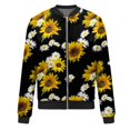 thumbnail image 5 of Women's Floral Print Bomber Jacket Stylish Sunflower Pattern Zip-Up Lightweight Casual Outerwear, 5 of 5