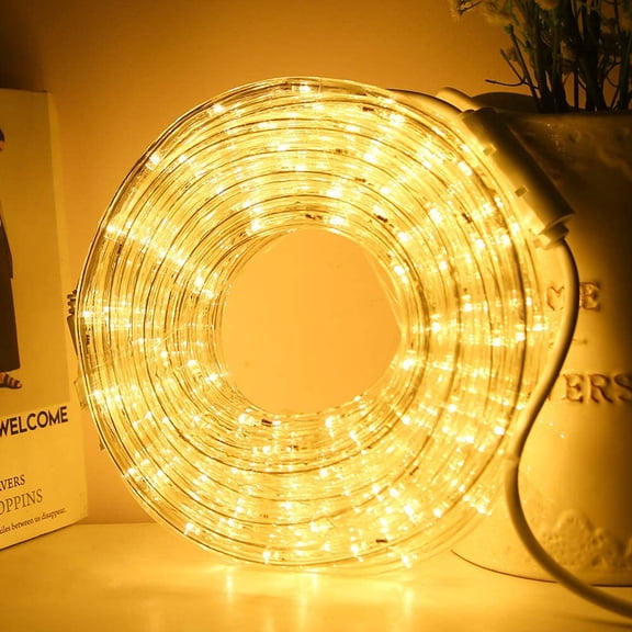 33ft LED Rope Lights, 110V 2 Wire Connectable Christmas Rope Lights Outdoor,240 LED Waterproof Indoor Outdoor Warm Rope Lights for Outside, Deck, Patio, Pool, Camping, Landscape Lighting (Warm White)