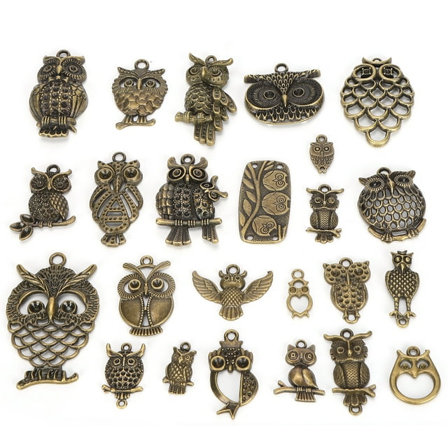 24 piezas de accesorios de joyería de búho de bronce, modelos mixtos de aleación para colgantes de suministros de artesanía DIY