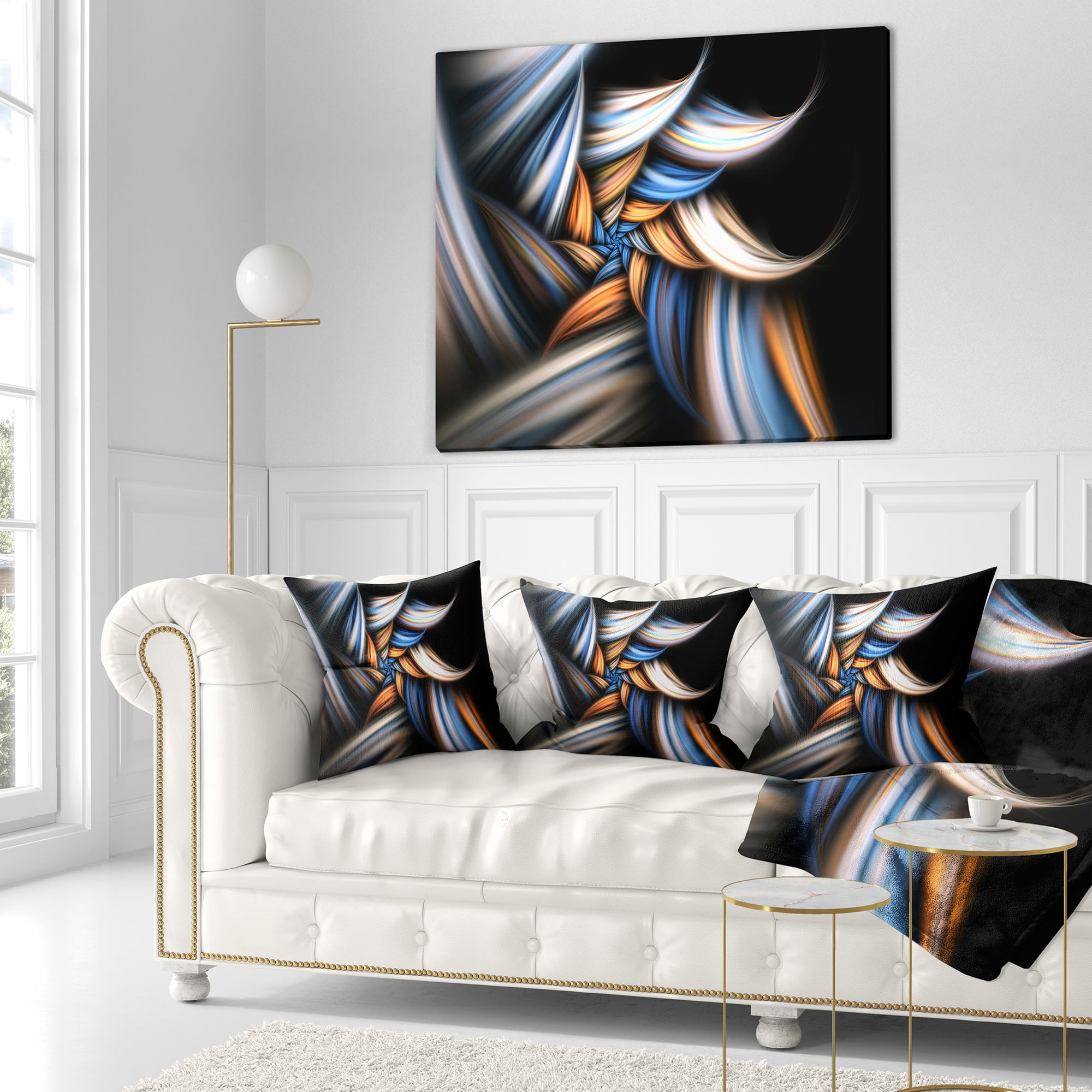 Designart Multi Color Fractal Floral Pattern in Black - Floral Throw Pillow - 16x16