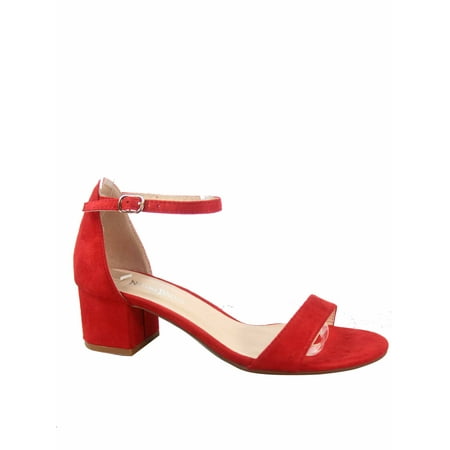 

Eldred Women s Open Toe Ankle Strap Buckle Low Chunky Heels Causal Sandals Shoes (Red 6)