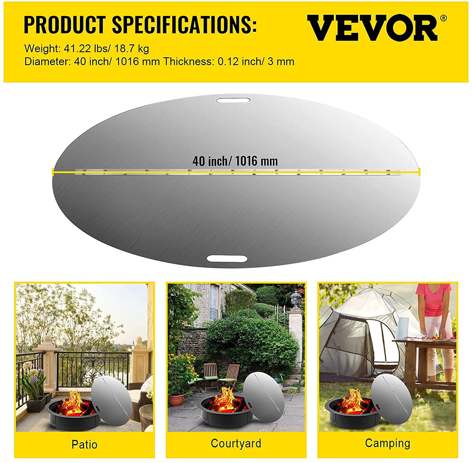 Vevor Fire Pit Lid Round 40 Inch, 40 Inch Fire Pit Cover