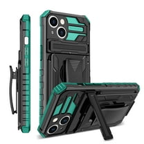For iPhone 15 Case with Belt Clip Holster, Heavy Duty Military Grade Drop Protective, 360° Rotating Kickstand Shockproof TPU Shell Durable Rugged Cover For iPhone 15, Darkgreen