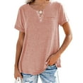 thumbnail image 2 of Fangasis Women Tops Short Sleeve T Shirt Solid Color Tee Ladies Bohemian Pullover Comfy Loungewear Top Pink 3XL, 2 of 7