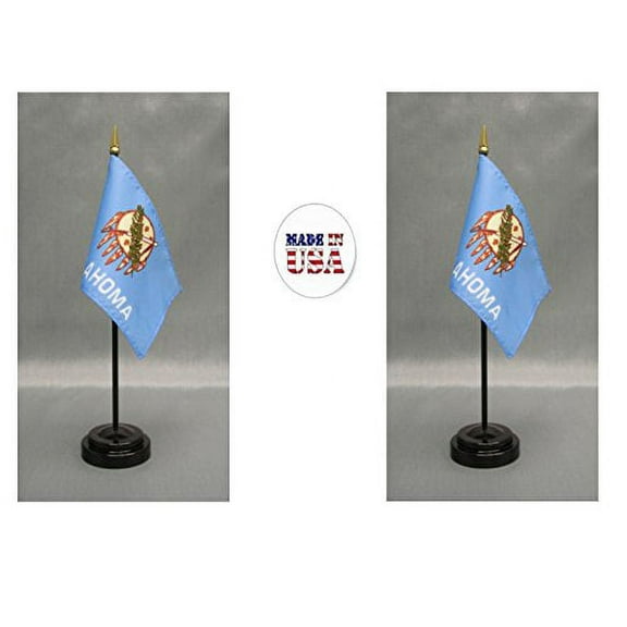 Made in the USA. 2 Oklahoma 4"x6" Miniature Desk & Table Flags Includes 2 Flag Stands & 2 Oklahoma State Small Mini Stick Flags