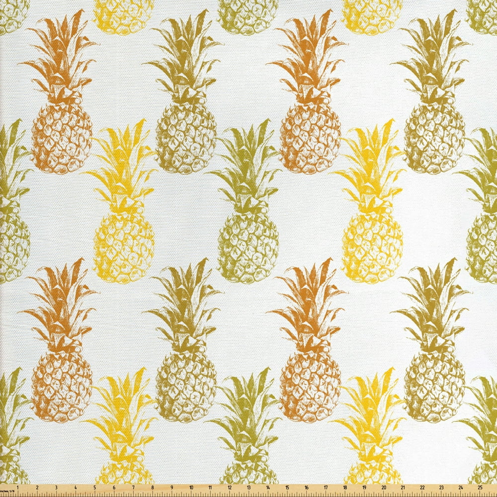 Pineapple Sofa Upholstery Fabric by the Yard, Hand Drawn Simply