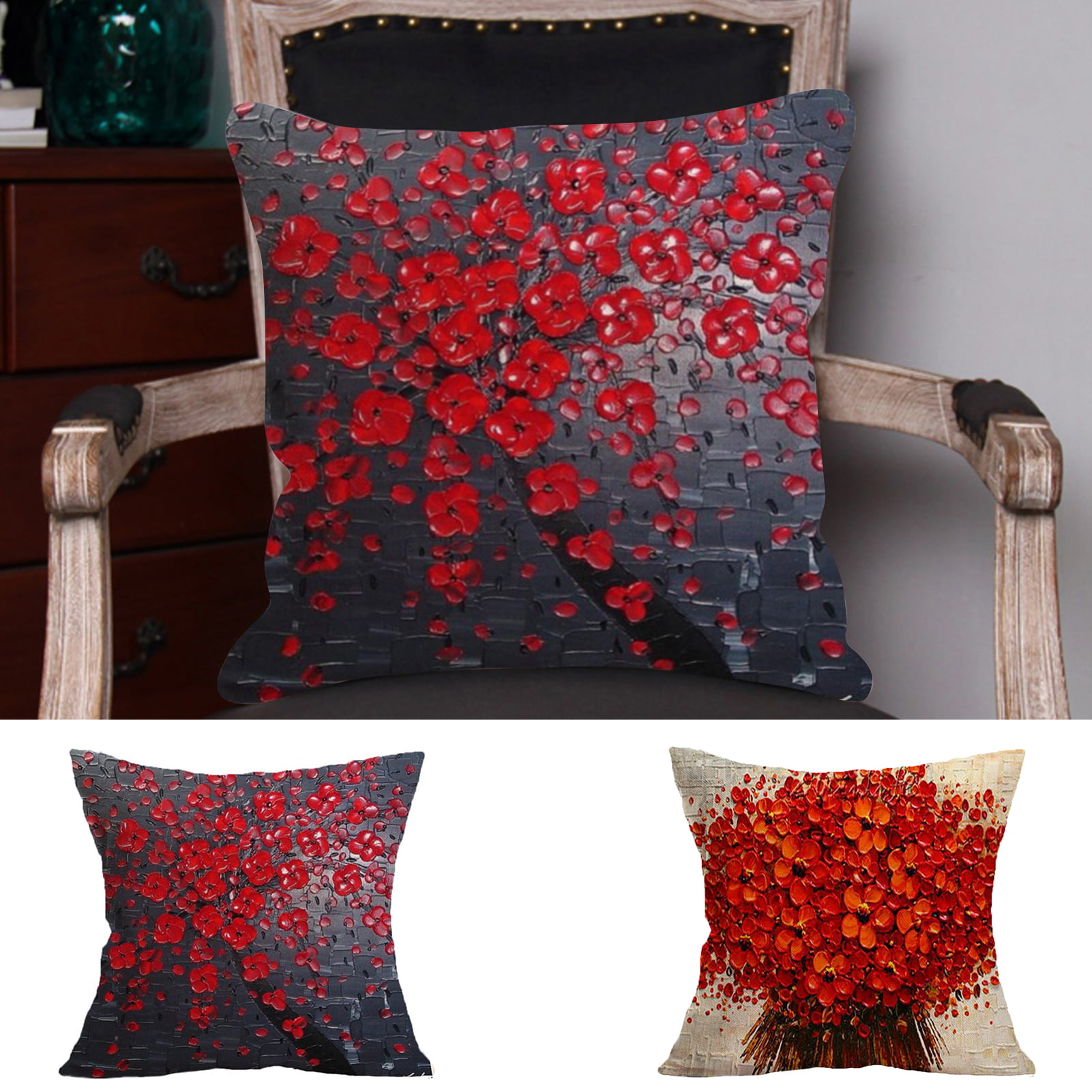 Throw Pillow Covers Home Sofa Bedding Couch Flax Floral Decorative Cushion Case 