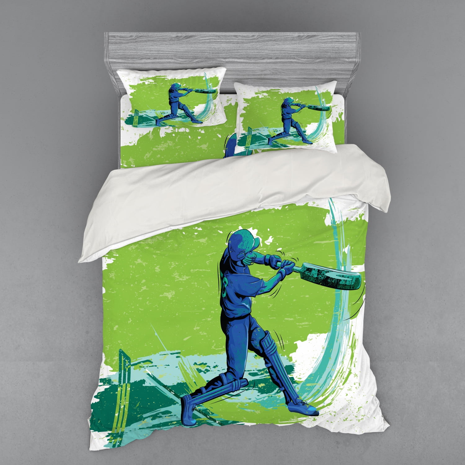Sports Duvet Cover Set with Pillow Shams Cricket Player Pitching Print 