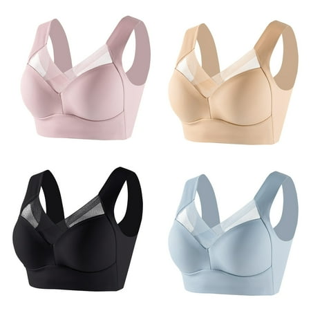 Riforla 4PC Women s Large Strapless Lace Tank Top Underwear Thin Side Fold Side Gather Adjustable Bra Everyday Wear Bras Beige_4PCS XXXL