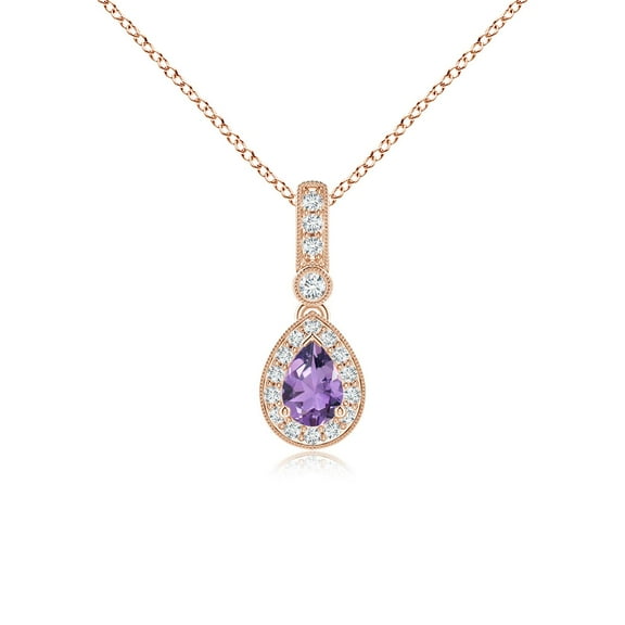 ANGARA Natural 0.33 Ct. Amethyst with Diamond Halo Pendant Necklace in 14K Rose Gold for Women with 18 Inch Chain