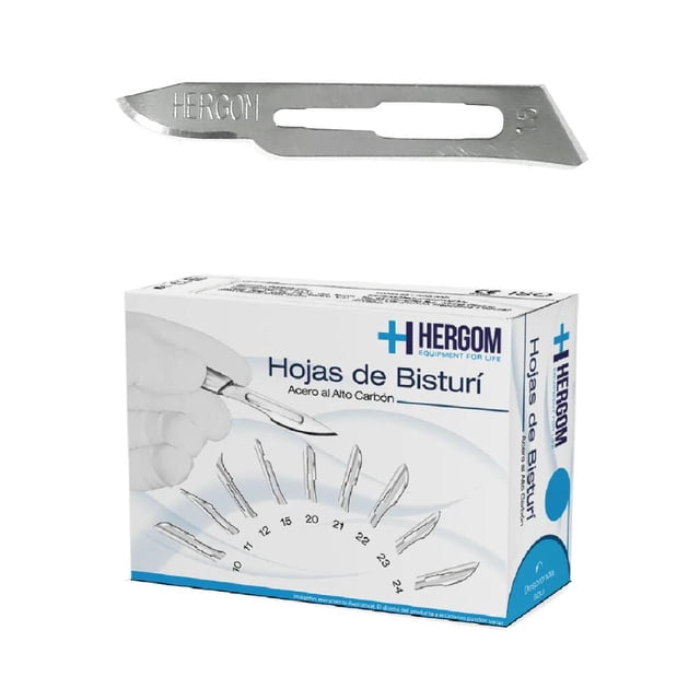 Hojas P/ Bisturí No. 15 Hergom Alto Carbón 100 Piezas