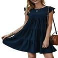 thumbnail image 1 of Women‘s Casual Pleated Flowy Dress Ruffle Loose Short Sleeve Bohemian Beach Holiday Short Dress, 1 of 8
