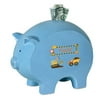 Personalized Blue Piggy Bank - Construction