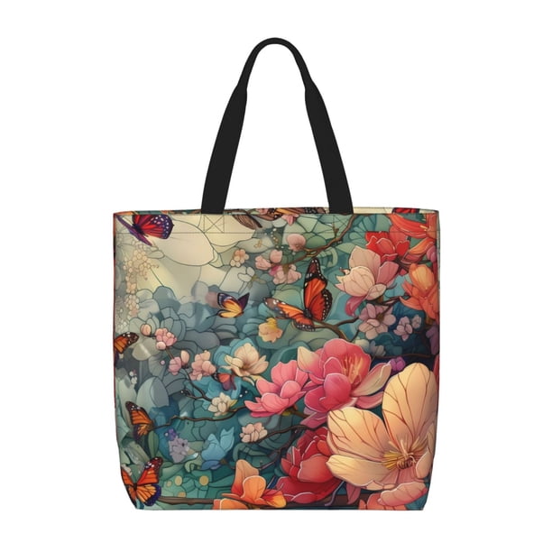 Easygdp Butterflies In Blooming Garden Bolsa Tote para Mujer, Bolso de Hombro para Trabajo, Playa, Viajes, Compras y Supermercado
