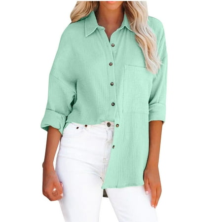 

Women s Button Down Blouses Oversized Lightweight Breathable Solid Shirts Loose Casual V Neck Long Sleeve Tops