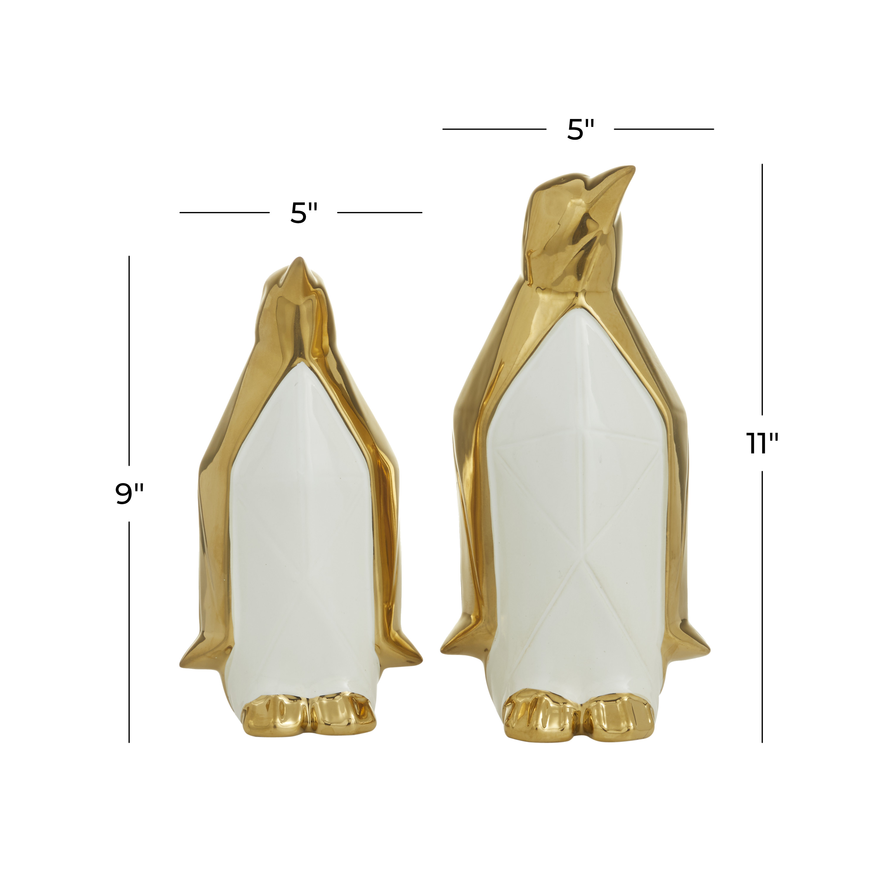 11", 9"H Gold Porcelain Penguin Sculpture, by DecMode (2 Count)