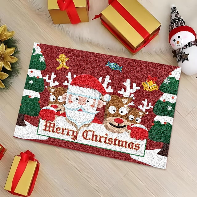 Festive Christmas Tree Floor Mat with Santa Design for and Dirt