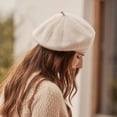 thumbnail image 2 of Boina para mujer, gorro de lana de otoño e invierno, además de gorro tejido de terciopelo para invierno, venta al por mayor, sombrero de mujer de color sólido blanco, 2 of 5