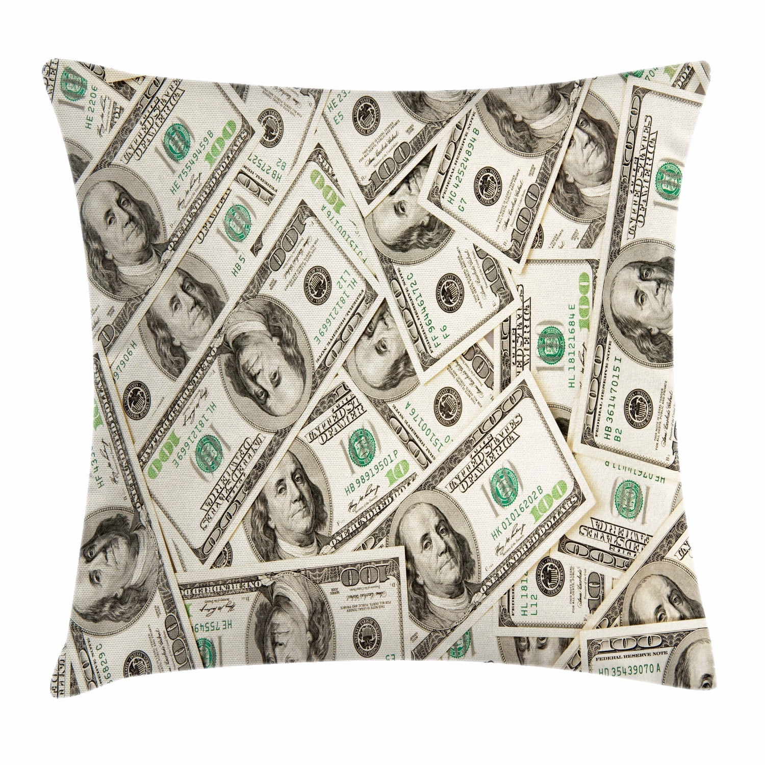 Money Throw Pillow Cushion Cover, Heap of Dollars Pattern Currency Pile