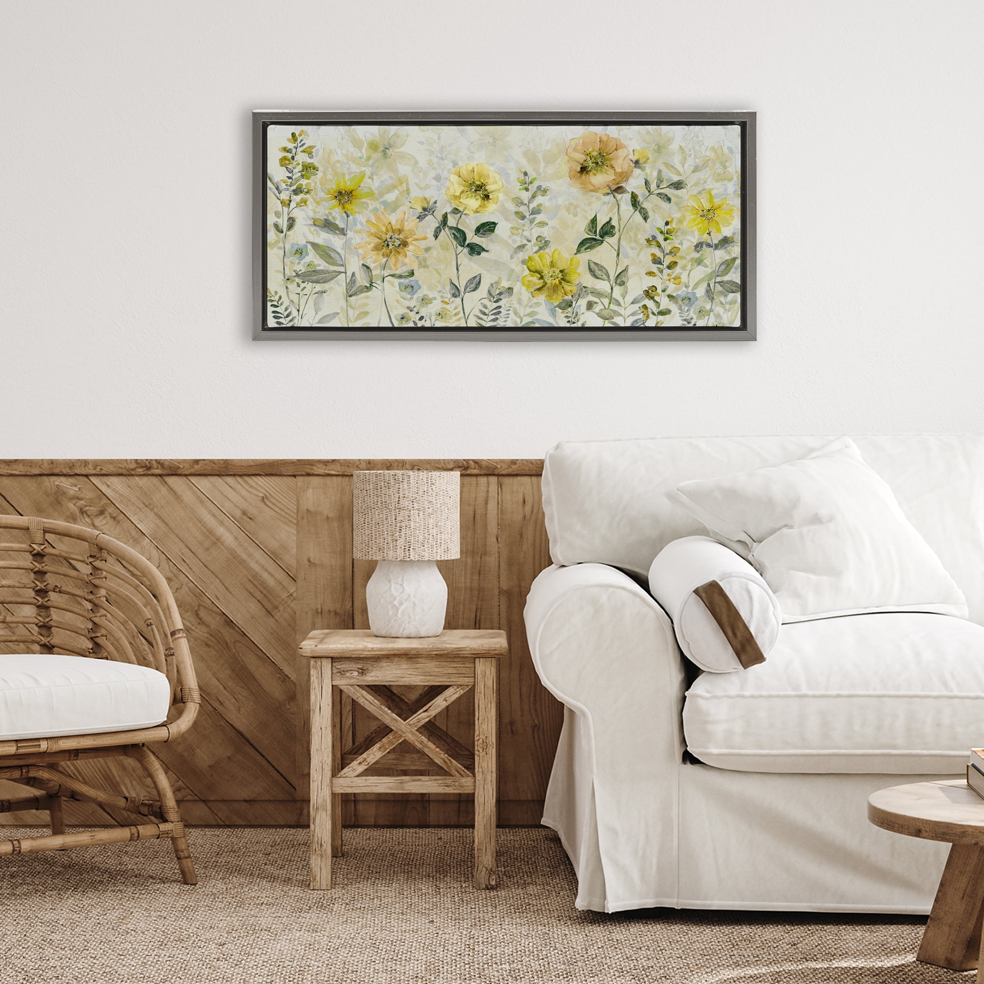 Stupell Industries Yellow Buttercup Garden Gray Framed Floater Canvas Wall Art, design by Sally Swatland
