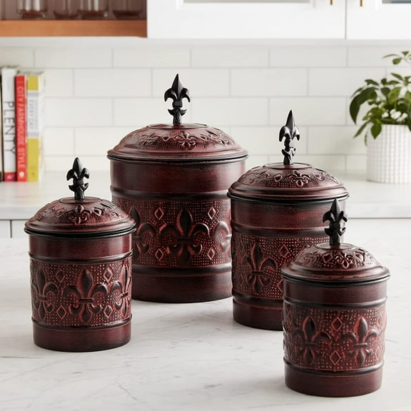 4 Piece Versailles Canister Set with Fresh Seal Covers - Iron Storage for Kitchen