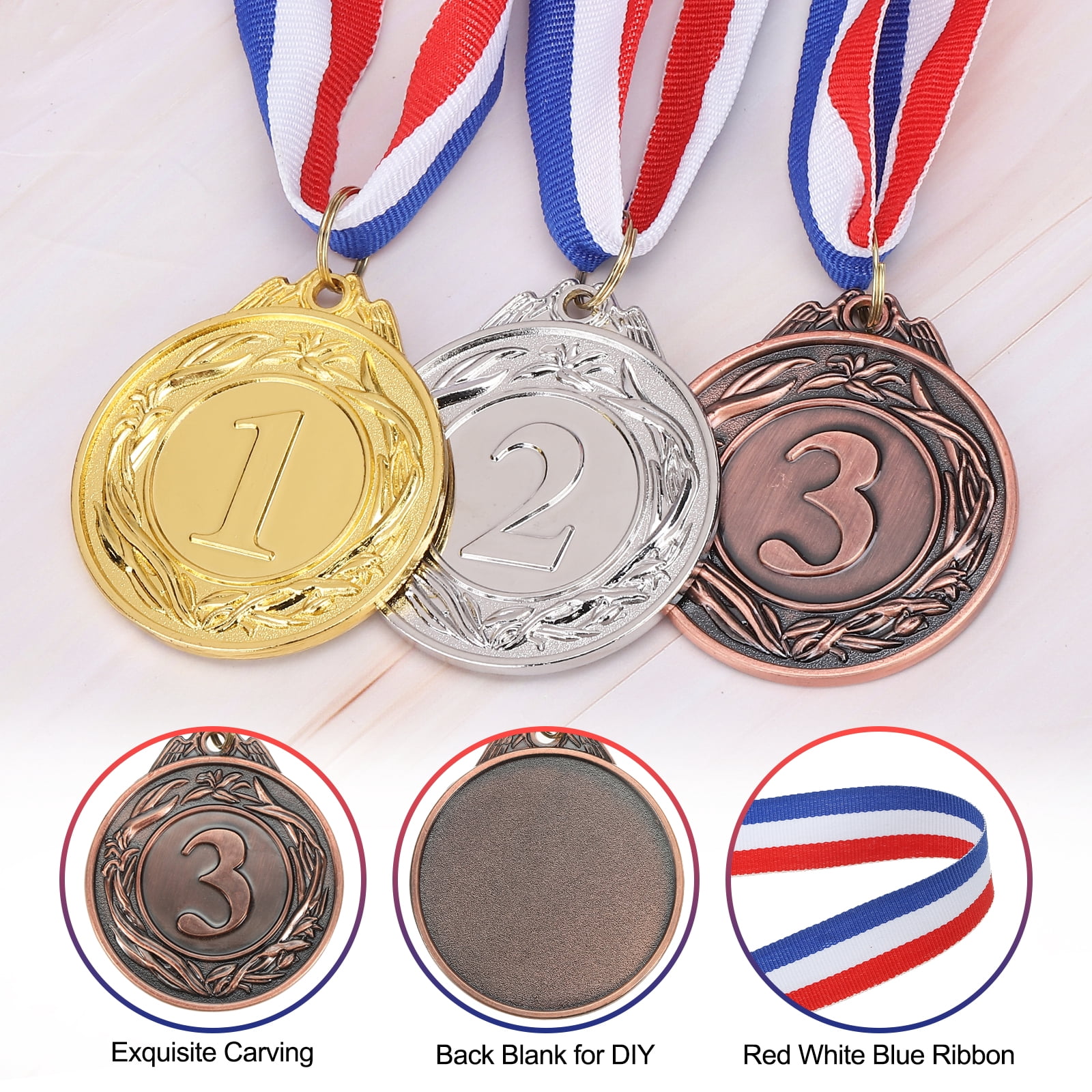 Uxcell Award Metals Winner Award Medals Prize with Neck Ribbon Red White Blue Gold/Silver/Bronze