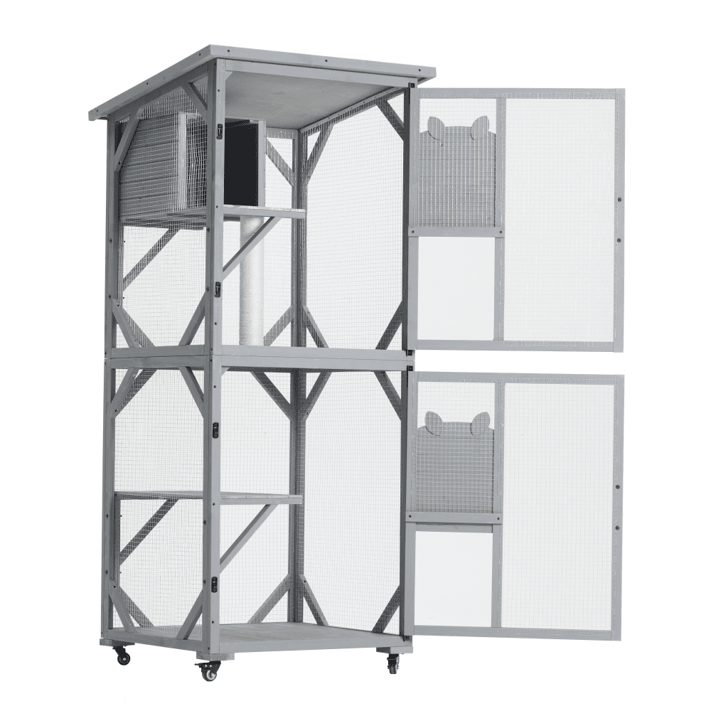 Large Outdoor Catio Cat Enclosure with Wheels,Waterproof Roof&Multi-Level Play Areas,70.9"