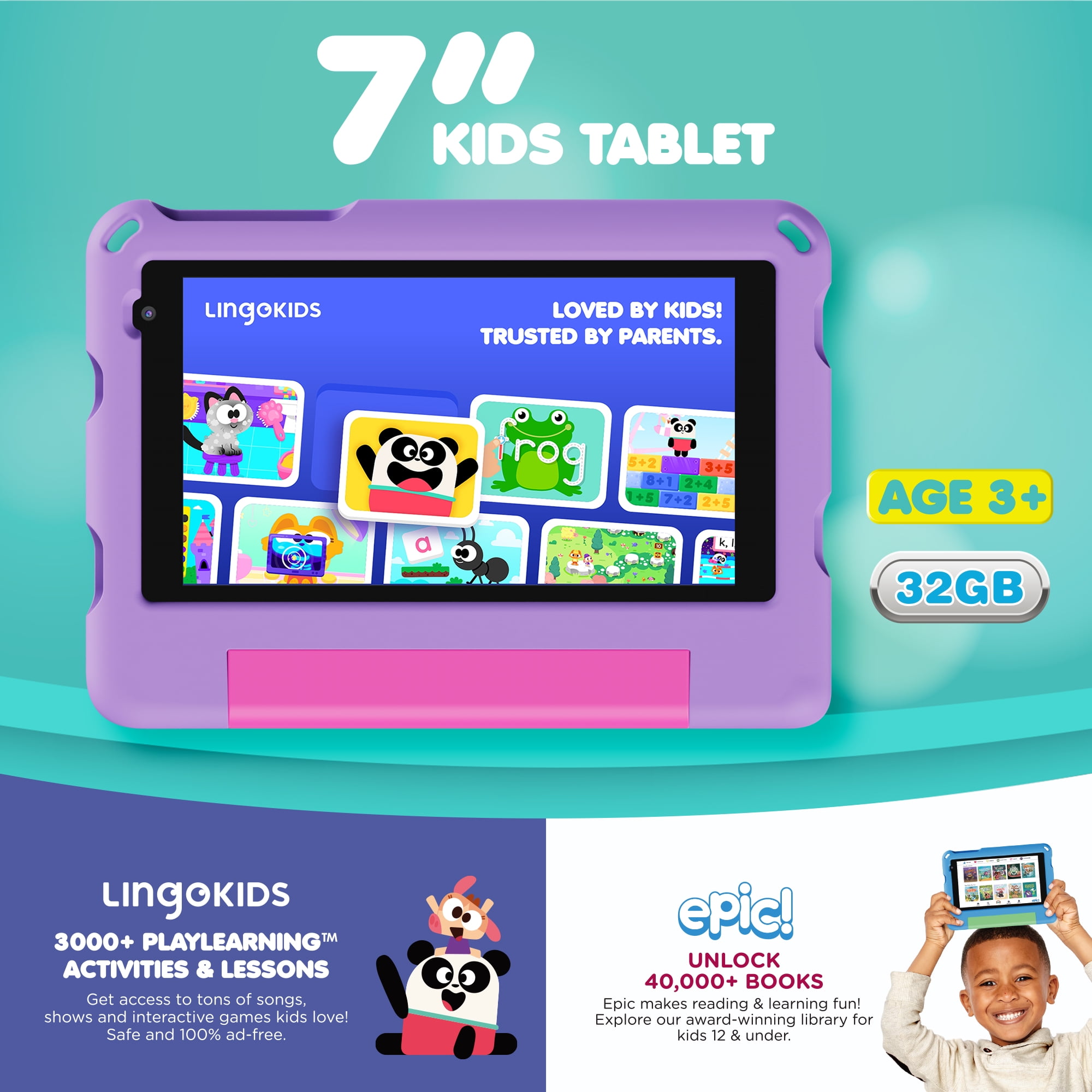Contixo A7 Kids Tablets 2026 Model, Educational Tablets for Kids with Parental Controls & Kid-Proof Case, 7”, Purple