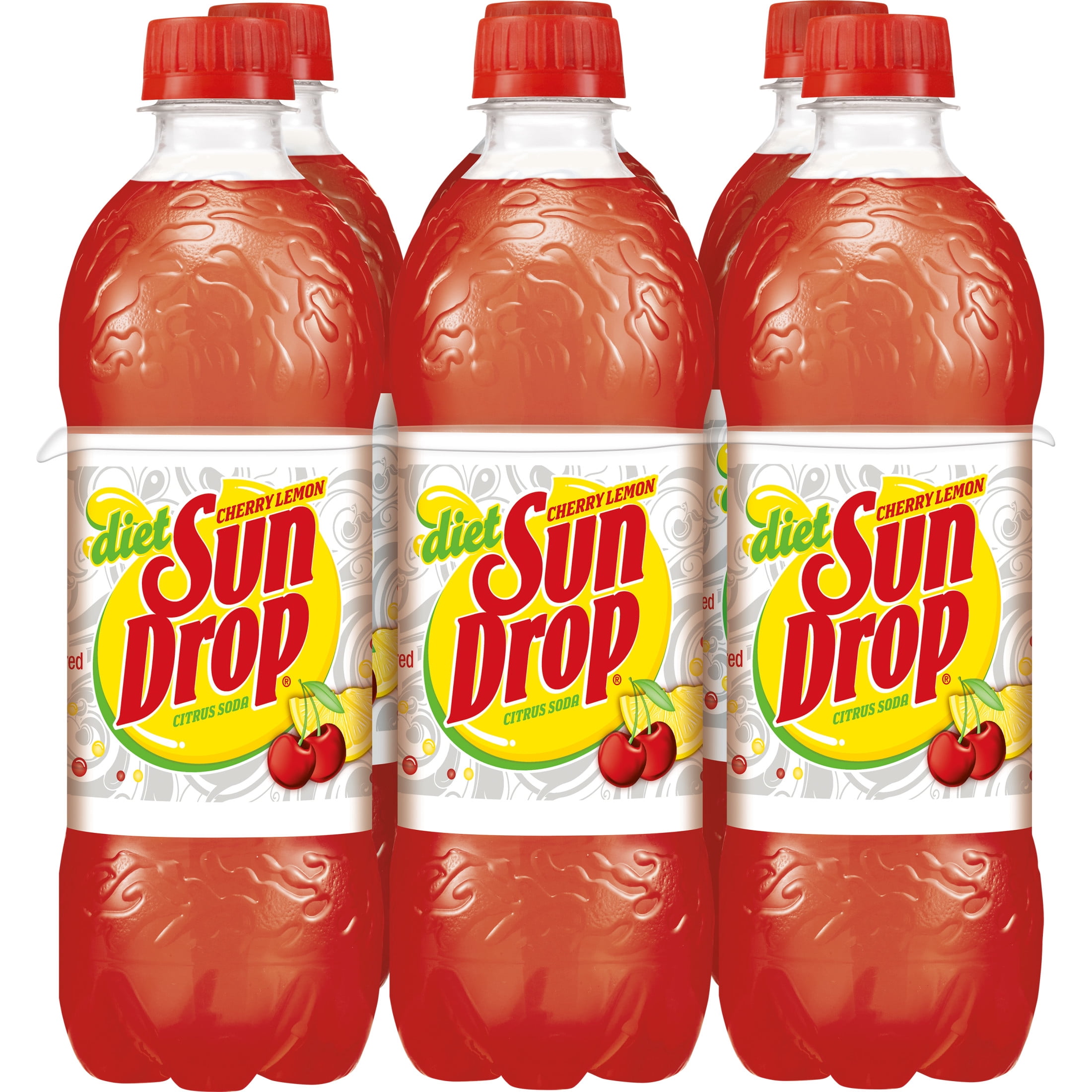 (4 pack) Diet Sun Drop Cherry Lemon Soda Pop, 0.5 L, 6 Pack Bottles