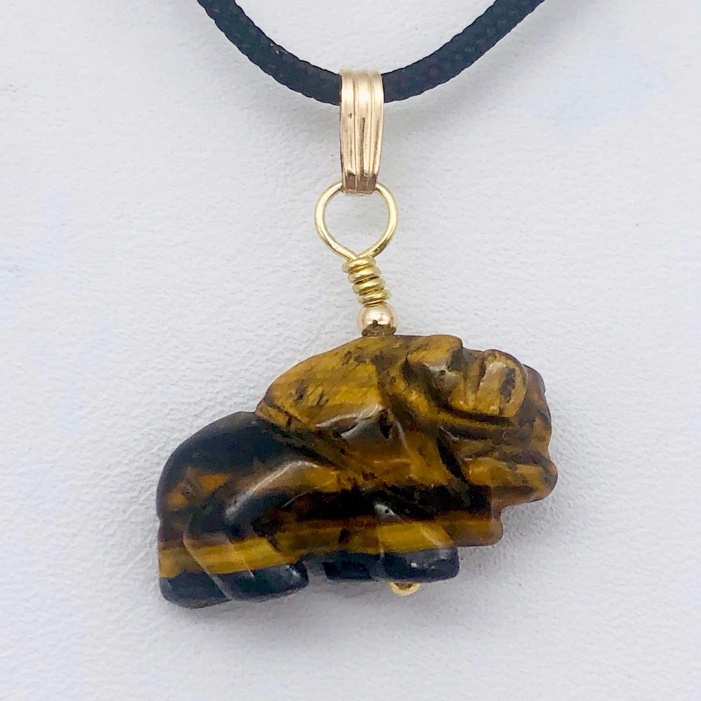 Genuine 8mm Yellow Tiger's Eye Round Gems Beads & Teardrop Pendant Necklace 18''